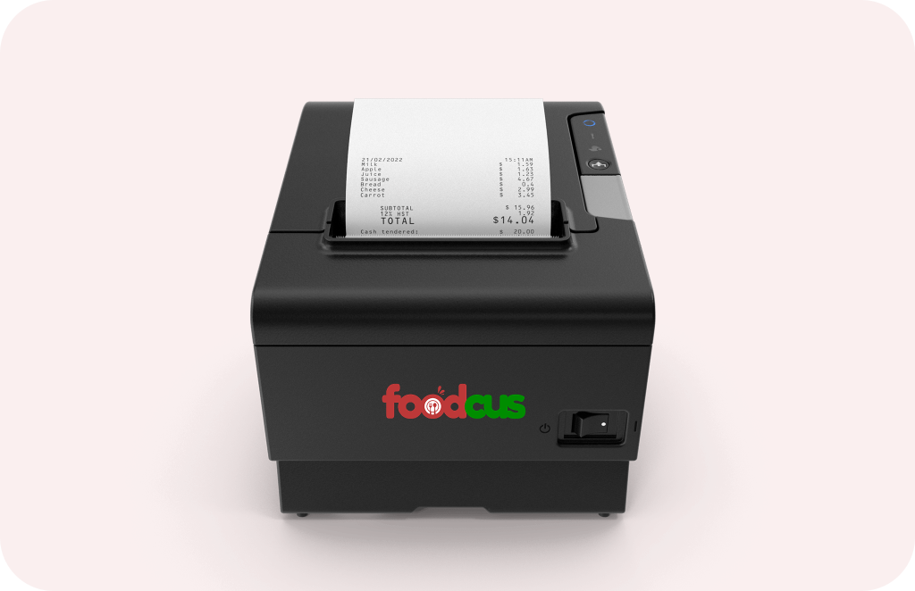 Foodcus Receipt Printer printing branded customer receipt